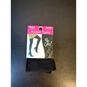 New NIP On The Go Footed Black Tights Pantyose Womens Size Queen